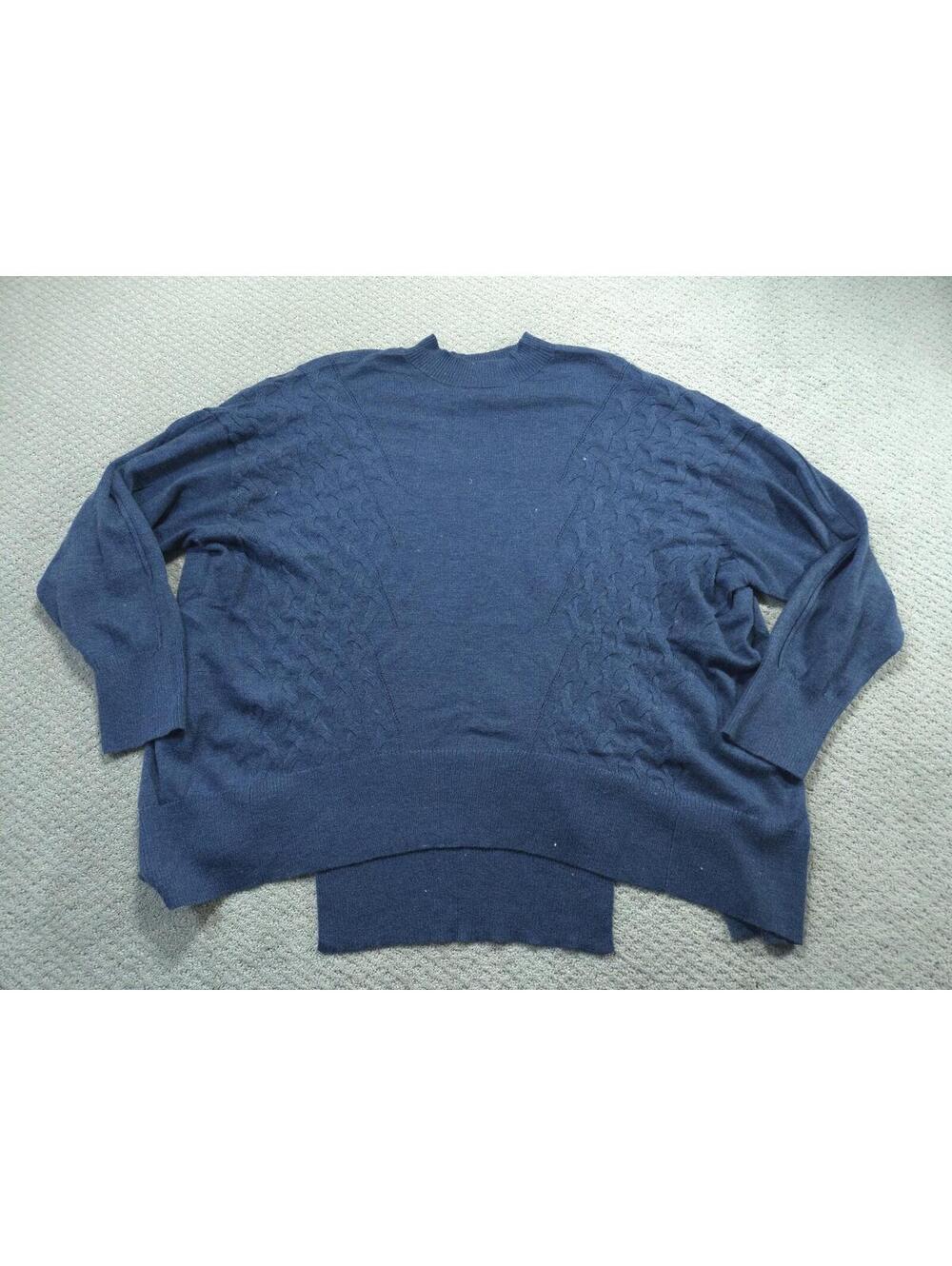 Chic Soul Sweater Womens 2X Blue Wool Blend Cable Knit Textured Pullover Cozy
